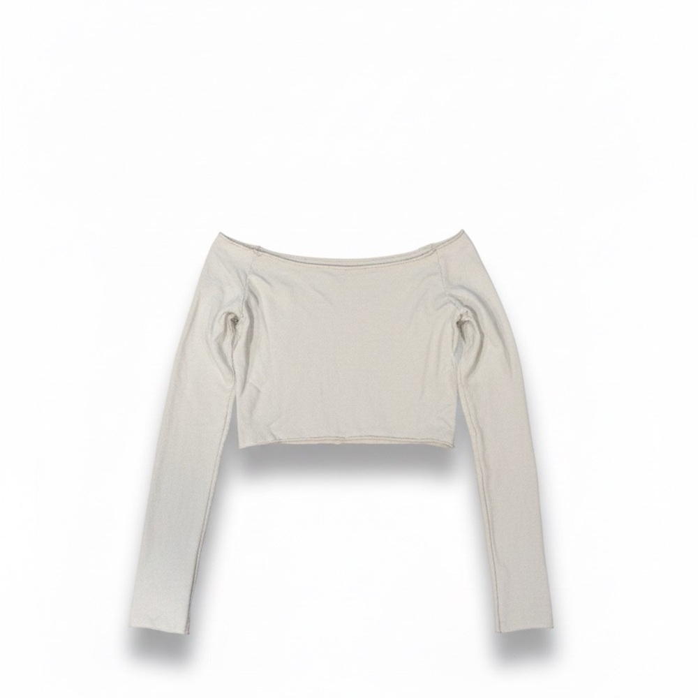 Jon Galt Cream long sleeve off shoulder crop top